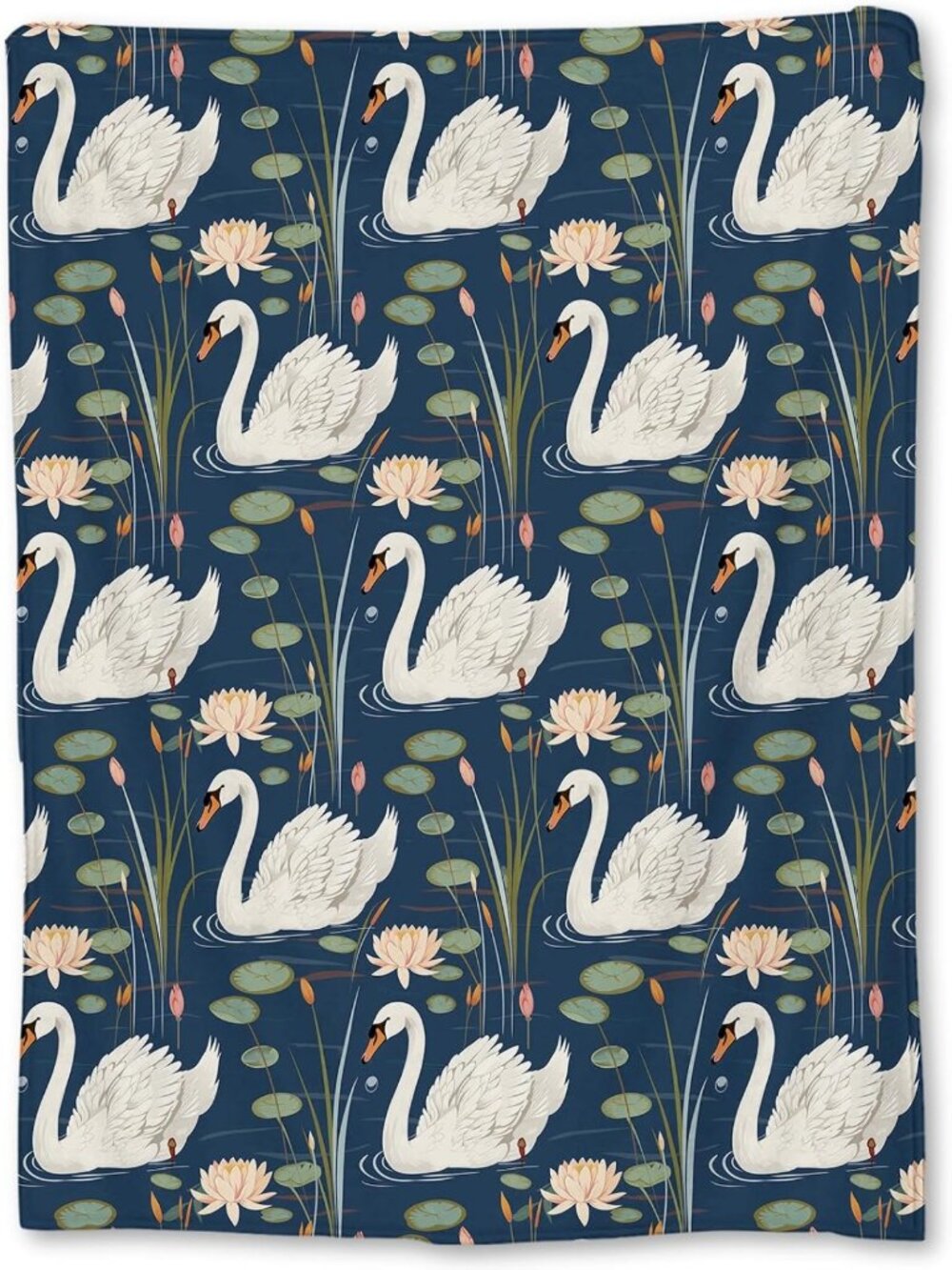Cozy White Swan & Lily Pad Flannel Throw Blanket - Soft, Warm, Lightweight